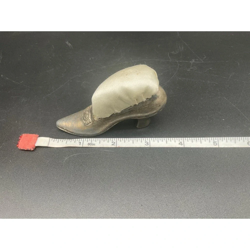 Antique Victorian Shoe Pin Cushion Cast Metal Sewing Room Decor Curio